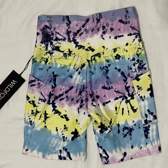Wildfox Sweat Womens Size XS High Waist Bike Shorts Tie Dye Multi Color New - Picture 4 of 6